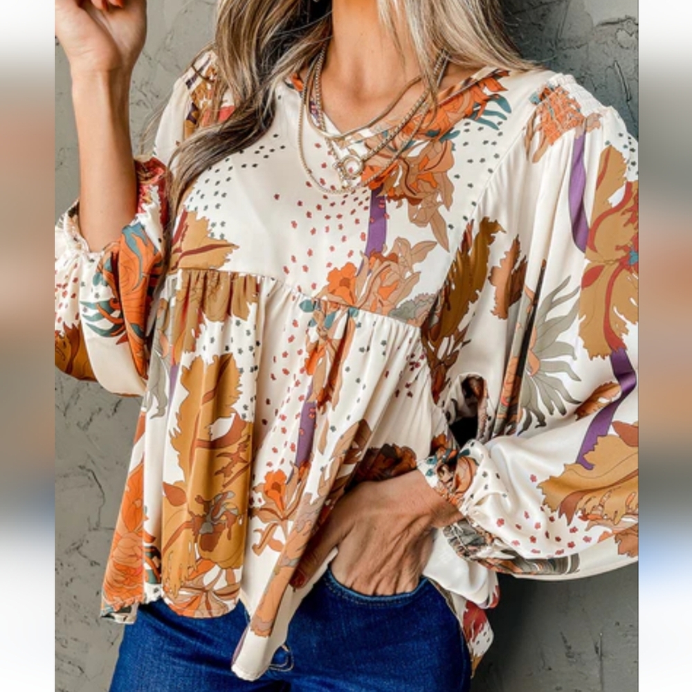 Entro Floral Print Babydoll Women's Top Blouse Small
